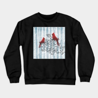 Cardinal Bird Art, Spiritual Messengers Birds and Birch Trees, Snow & Cardinals Crewneck Sweatshirt